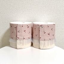 ハンドメイド　トイレットペーパーカバー★さくらんぼ　ピンク　チュールレース　2枚セット_画像2