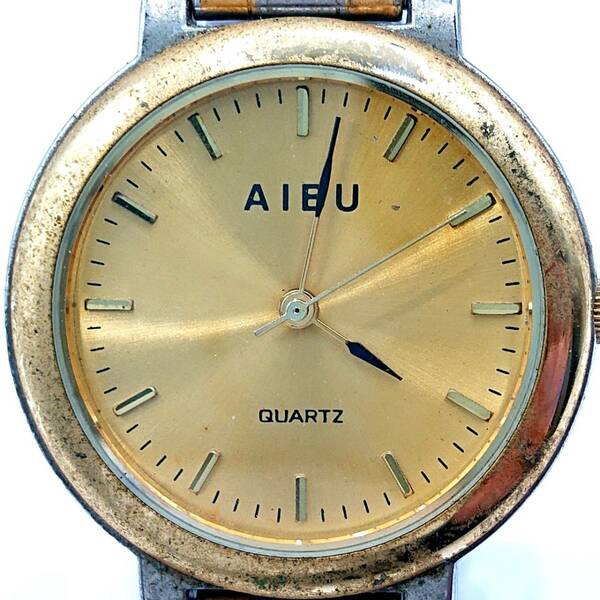 【電池切れ】AIBU クォーツ 腕時計 ゴールド文字盤 ラウンド コンビ メンズ