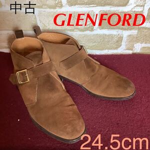 【売り切り!送料無料!】A-310 GLENFORD!チャッカブーツ!ブラウン!24.5cm!レザーブーツ!スエード!おしゃれ!ベルトデザイン!中古!