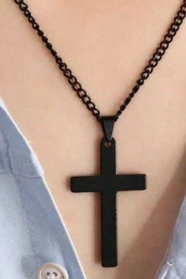 クロスネックレス　リンクチェーン　匿名配送　ブラック　合金　十字架ネックレス　十字架