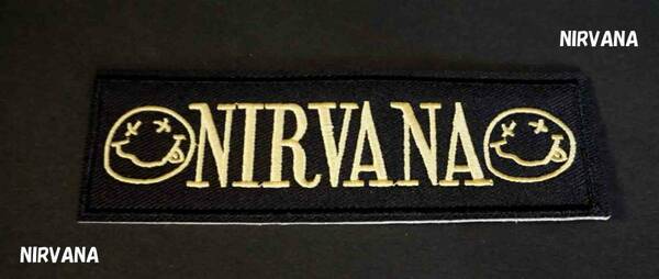 萌２キャラ　黒檸檬黄Nv長方形　英語◆新品ニルヴァーナ　Nirvana　アメリカ　ロックバンド　刺繍ワッペン■音楽　ミュージック◆コスプレ