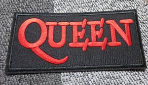 黒赤QN長方形　英語◆新品▼クイーン　Queen　英国　イギリス・ロンドン　ロックバンド　刺繍ワッペン（パッチ）激渋◆音楽　ミュージック