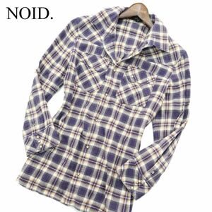 NOID. ノーアイディー 通年 7分袖★ ウエスタン チェック ネル シャツ Sz.1　メンズ　A3T03256_4#C