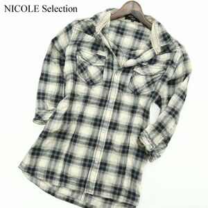 NICOLE Selection ニコル セレクション 春夏 襟ワイヤー★ 7分袖 ウエスタン チェック シャツ Sz.46　メンズ　A3T03214_4#A