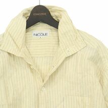 MONSIEUR NICOLE ムッシュ ニコル 麻 リネン混★ サイドボタン 半袖 スタンドカラー ストライプ シャツ Sz.M　メンズ 日本製　A3T04382_4#A_画像2