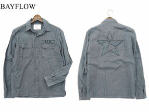 BAYFLOW ベイフロー 春夏 スター パッチ★ 麻 リネン&コットン 長袖 ワーク シャツ Sz.2　メンズ グレー　A3T04096_4#A