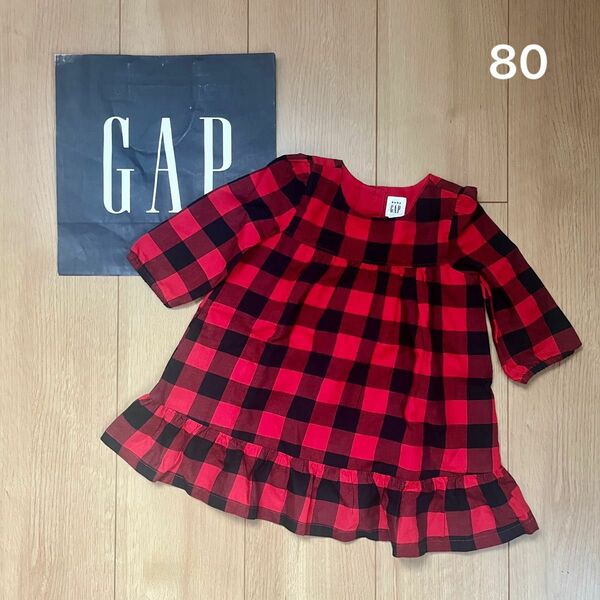 新品　baby gap チェック　ワンピース 80 女の子　長袖　Aライン