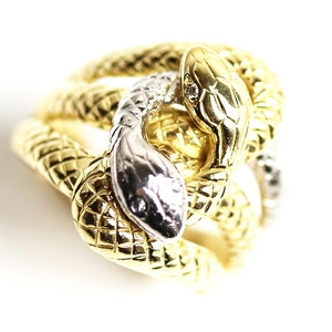 K18YG yellow gold Pt900 platinum ring * ring diamond 12 number 12.4g snake ring .MR4929 unisex used 