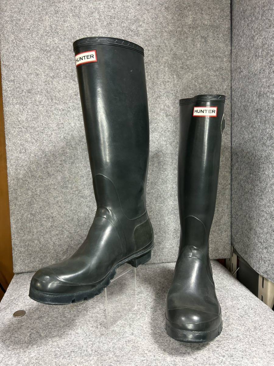25.5~26㎝☆HUNTERレインブーツUK7 スコットランド製長靴 ブラック-