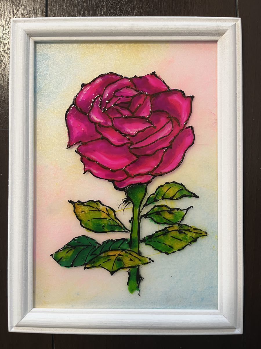 Stained glass style art Glass painting style Acrylic plate Roses Painting Frame Relaxing Interior Handmade Birthday Gift, Hobby, Culture, Artwork, others