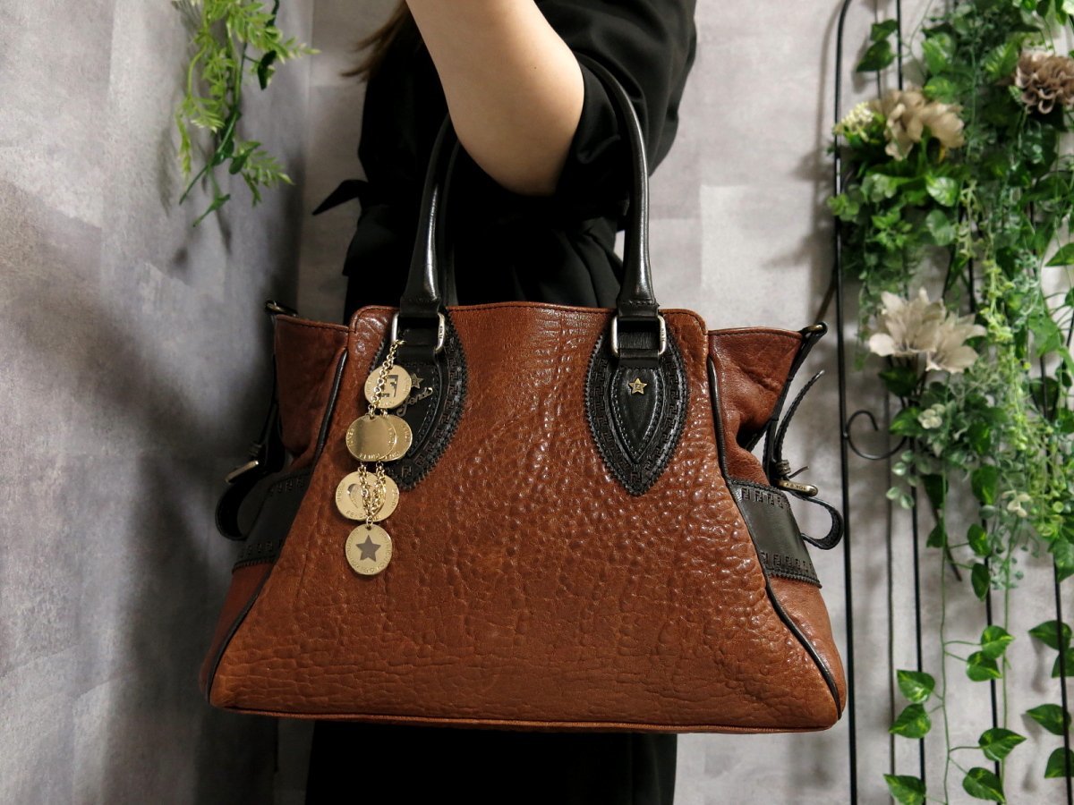 FENDI エトニコ レザー キャンバス トートバッグ ハンドバッグ