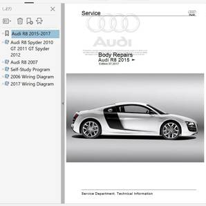 AUDI R8 2006-2017 Spyder GT GTSpyder 整備書 修理書 リペアマニュアル ボディー修理 配線図の画像1