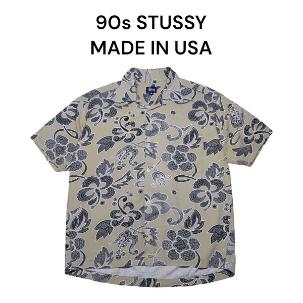USA製　90s STUSSY　アロハシャツ　古着　ステューシー　オープンカラー