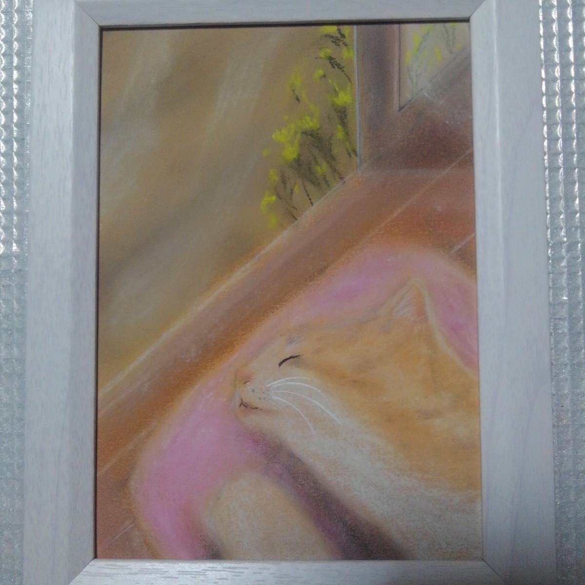 [Anonymous delivery] Painting Nap 2L size with frame, artwork, painting, pastel painting, crayon drawing