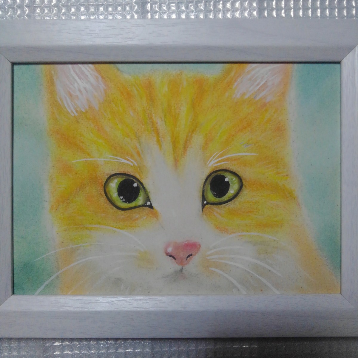 【匿名发货】画猫2L尺寸带框, 艺术品, 绘画, 粉彩画, 蜡笔画