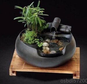 強くお勧め★卓上噴水　天然　加湿器　植木鉢　竹　玄関噴水　風水　加湿　開運書斎用　癒し　インテリア雑貨