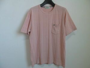 (52294)クロコダイル メンズ　半袖　Tシャツ　チェック　ピンク　L　USED