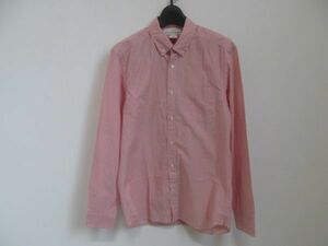 (52985)H＆M　エイチアンドエム　ボタンダウン　コットン　長袖　シャツ　ストライプ　レッド系　EUR/S　USED