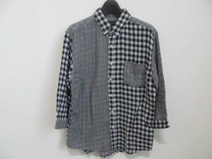 (52984)ANTIQULOTHES　アンティクローズ　メンズ　ボタンダウン　コットン　チェック　シャツ　半端袖　ブラック系　M　USED