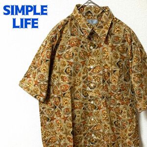 SIMPLE LIFE 古着 半袖柄シャツ 総柄 花柄 レトロ ヴィンテージ レナウン アート