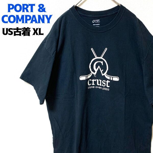US古着 PORT&COMPANY 半袖Tシャツ ピザ 企業 ロゴプリント ゆるだぼ ヴィンテージ