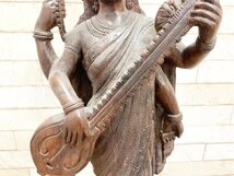 サラスヴァティ 弁才天 アンティーク インド 女神 オブジェ 置物 インテリ 木製_画像4