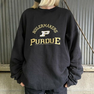 USA製 90年代 purdue boilermakers カレッジチーム ロゴ刺繍 スウェットシャツ メンズXL