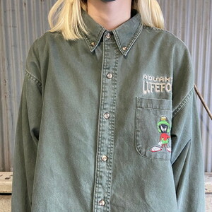 90年代 ルーニーテューンズ マーヴィン・ザ・マーシャン キャラクター刺繍 ピケシャツ メンズXL相当