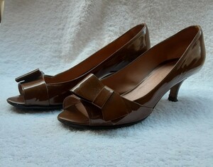 beautiful! superior article Max Mara pumps 24~24.5cm Max Mara Italy beige tea size 37 leather made brown group cheap! stylish!