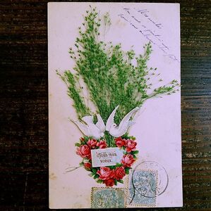 花(D)S25◆薔薇 バラ 白鳩 アンティークポストカード フランス ドイツ ベルギー イタリア イギリス ビンテージ 外国絵葉書