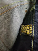 EVISU　EU ED 　イタリア製　状態良好　カモメ　シンチバック　革パッチ　イエローステッチ　ロゴ　デニム　ジーンズ　ボタンフライ　W32_画像9