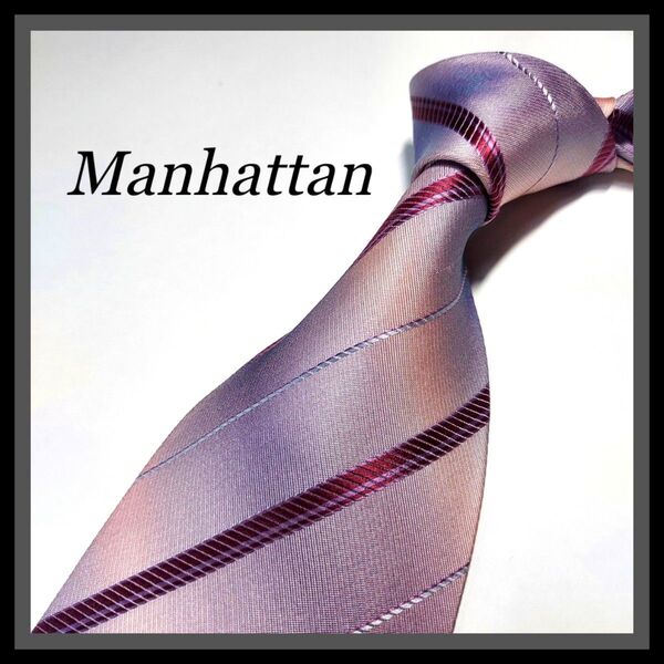 6【Manhattan】マンハッタン ネクタイ 紫×レジメンタルストライプ