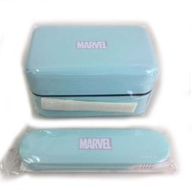 e)お値打ち!! マーベル MARVEL 長角弁当箱（2段） スプーン・フォークセット ボックスロゴ PASTEL MINT ミントカラー ※未使用品_画像1