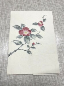 中古品　着物　帯　アンティーク　年代物　柄　模様　ホワイトカラー　花　2403