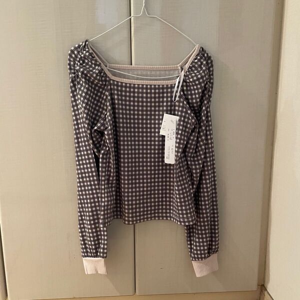 ギンガムチェック パフスリーブ 長袖カットソー トップス 春服 韓国