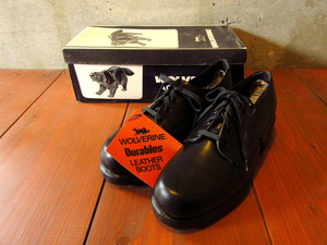 ビンテージ70’80’s●DEADSTOCK WOLVERINEプレーントゥシューズ黒size 7D●230429k3-m-dshs-25cmデッドストックポストマンシューズ