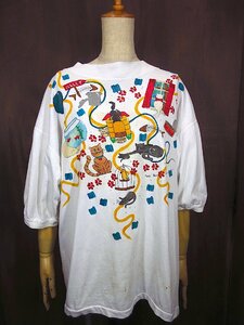  Vintage 80's* кошка принт футболка белый size XL*230404m3-m-tsh-ot короткий рукав мужской б/у одежда 