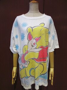 ビンテージ90's●Pooh Friendship総柄コットンTシャツsize LARGE●230427c6-m-tsh-ot 1990sディズニープーさん半袖Tシャツ