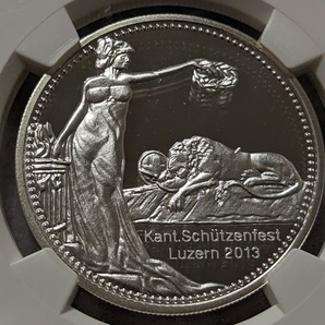 2013 スイス ルツェルン 銀貨 50フラン 射撃祭 NGC PF70 最高鑑定 嘆きのライオンの画像1