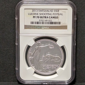 2013 スイス ルツェルン 銀貨 50フラン 射撃祭 NGC PF70 最高鑑定 嘆きのライオンの画像3