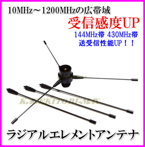 10MHz～1.2GHz 受信感度 アップ 簡単取付 モービル ラジアル エレメント アンテナ 新品 UHF VHF 広帯域 / アマチュア無線 に-過激飛びMAX