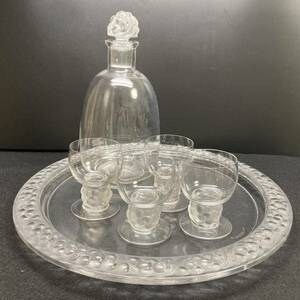 【本人作】R.LALIQUE ルネ・ラリック 葡萄紋 ワインサービス「Thomery」トムリ 1931年 グラス デキャンタ カラフェ トレイ 6点