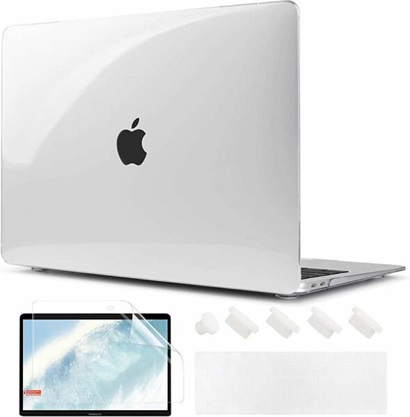 TwoL MacBook Air 13 ケース 2020 2019 2018, クリスタル光沢 薄型 衝撃吸収 排気口 