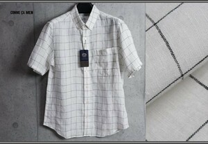  new goods Comme Ca men spring summer French linen original window pen check button down short sleeves shirt S white / regular price 1.2 ten thousand jpy /COMME CA MEN/ flax /BD2