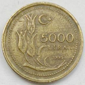 海外コイン　トルコ　5000リラ　1995年