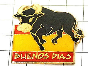 ピンバッジ・黒牛スペインおはよう国旗◆フランス限定ピンズ◆レアなヴィンテージものピンバッチ