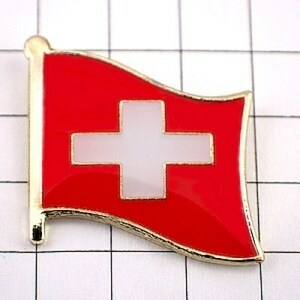 ピンバッジ◆スイス 国旗デラックス薄型キャッチ付き 白い十字 ピンズ SWISS SWITZERLAND FLAG SUISSE BANDIERA FLAGGE