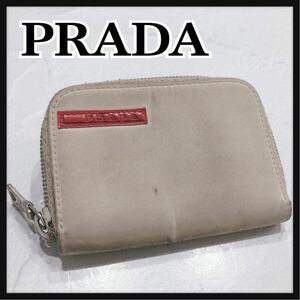 ☆PRADA☆ プラダ プラダスポーツ コインケース 小銭入れ ベージュ ナイロン ラウンドジップ コンパクト シンプル レディース 送料無料