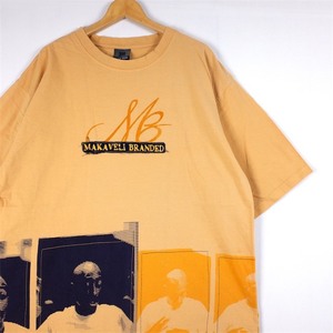 MAKAVELI BRANDED 2PAC 半袖プリントTシャツ メンズUS-3XLサイズ ペールオレンジ HIP HOP ラップT 古着 t-2384n