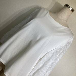 B130#DOORS door z* white / cut & chiffon *7 minute sleeve blouse #